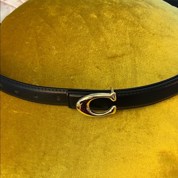 Black Leather Belt with Gold Buckle - Picture 6 of 7